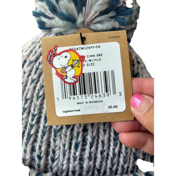 The North Face Kids White Cozy Chunky-Knit Fleece-Lined Pom-Pom Beanie One Size - Picture 5 of 5